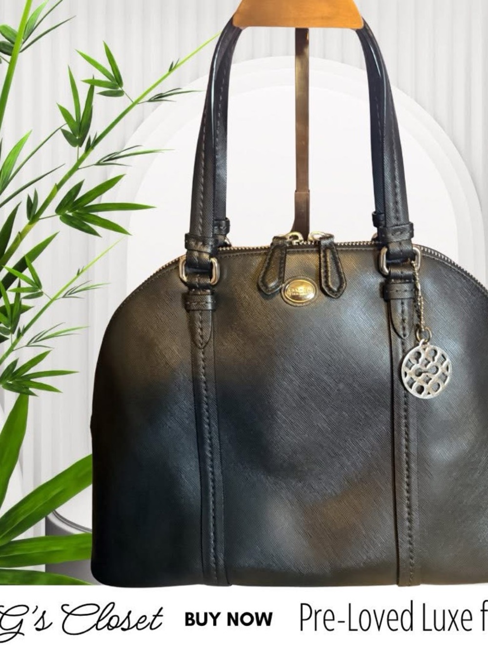 Pre-Loved Black Leather Dome Satchel - Unbranded